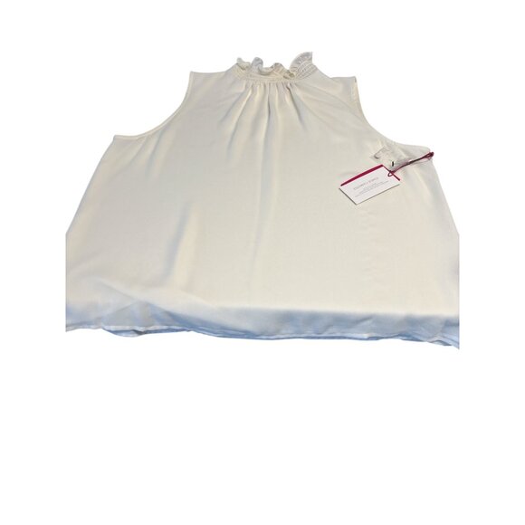 Sleeveless Ivory Ruffle Neck Blouse Vince Camuto Womens Size L 100% Polyester - Picture 8 of 8